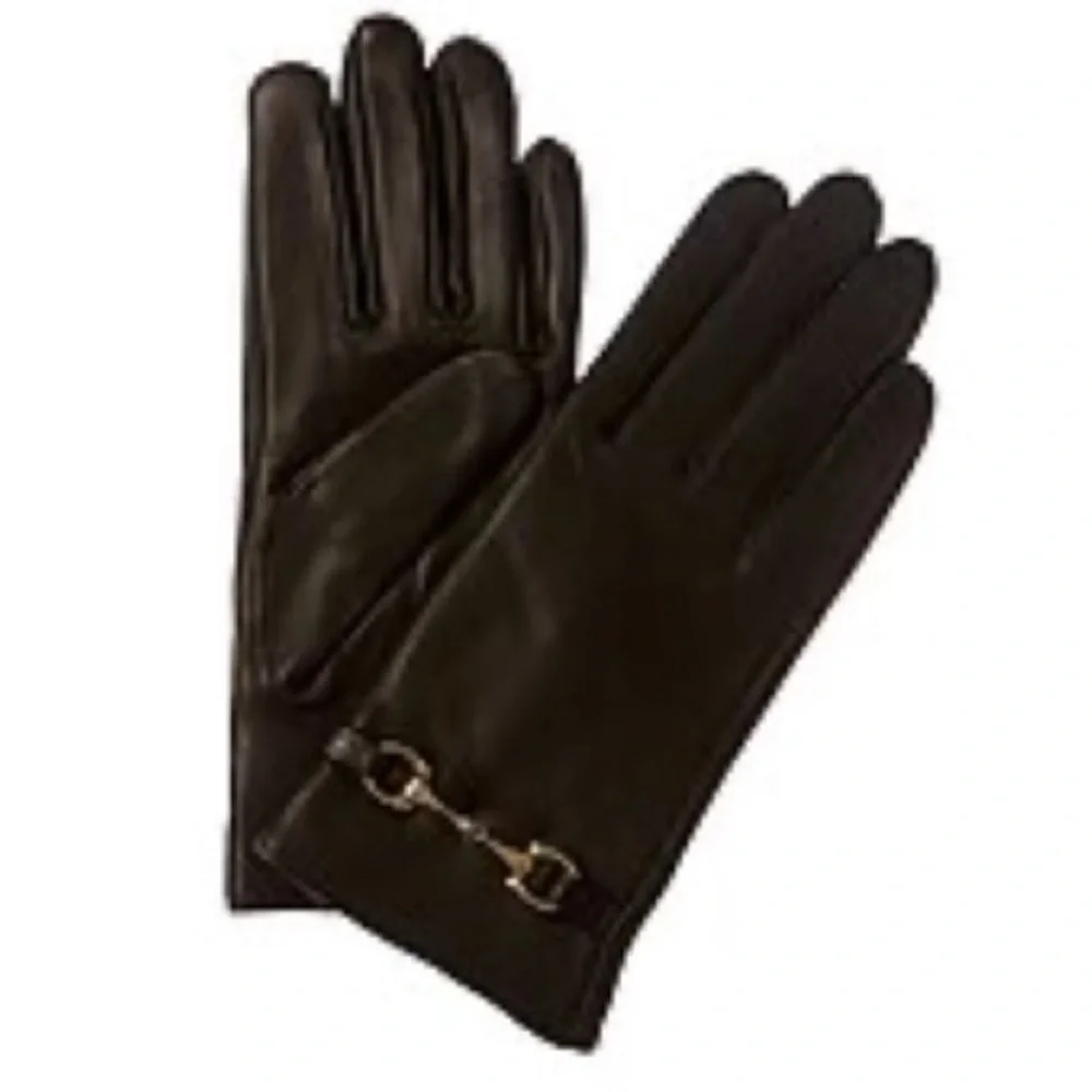 Phenix women Gloves -Gucci vibe Horsebit Cashmere-Lined Leather Gloves New w Tag